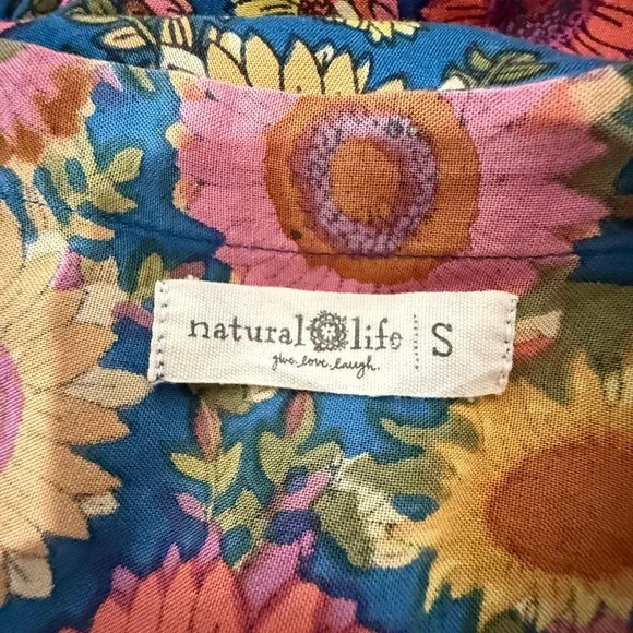 Natural Life Sunflower Print Maxi Dress Blue Yellow Pink Boho Festival S - Picture 8 of 9